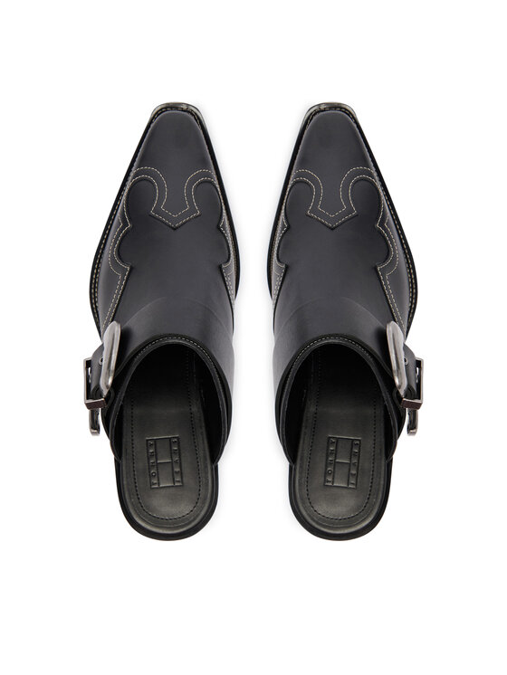 Tommy Jeans Natikači Tommy Jeans Archive Cowboy Mule Leather EN0EN03063 Črna