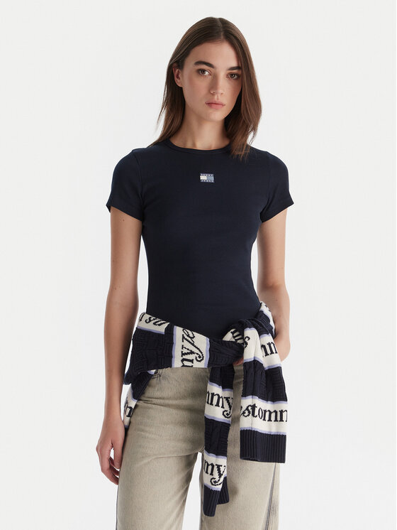 Tommy Jeans Tommy Jeans Marškinėliai Badge DW0DW17881 Tamsiai mėlyna Slim Fit