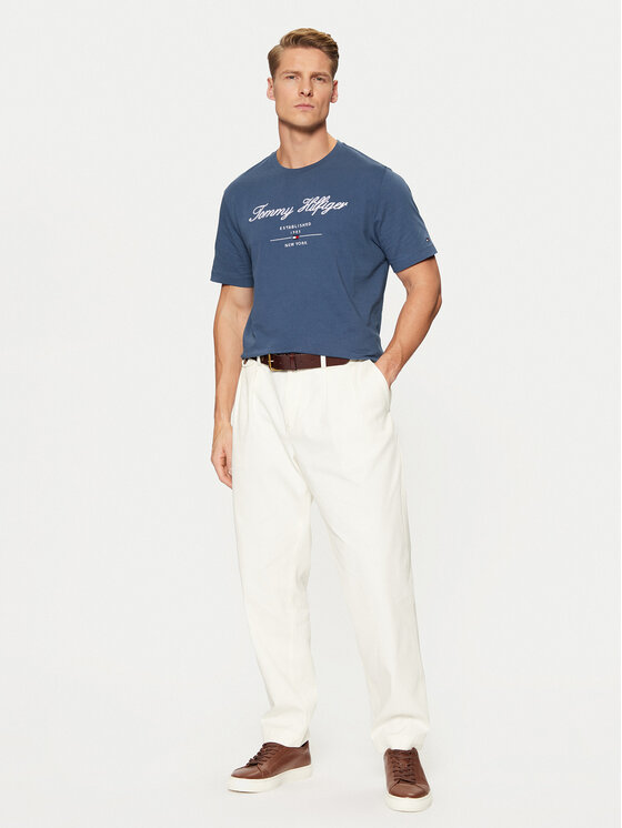 Tommy Hilfiger Tommy Hilfiger Póló Script Logo Tee MW0MW33691 Kék Regular Fit