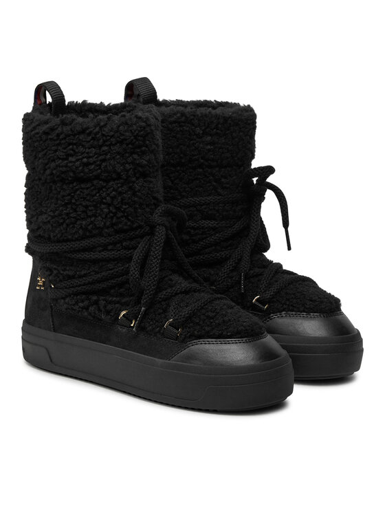 Tommy Hilfiger Čizme za snijeg Tommy Hilfiger Lace-Up Faux Shearling Snowboot FW0FW08252 Crna