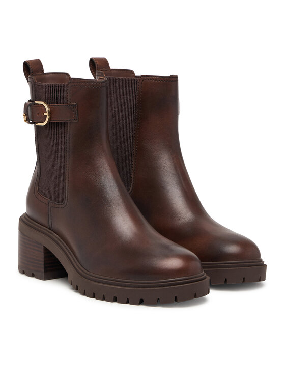 Tommy Hilfiger Botines Tommy Hilfiger Block Heel Buckled Chelsea Boot FW0FW09577 Marrón oscuro