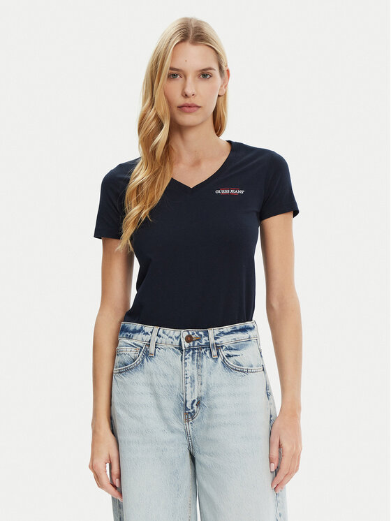 Guess Jeans Guess Jeans Marškinėliai W4YI23 J1314 Tamsiai mėlyna Slim Fit