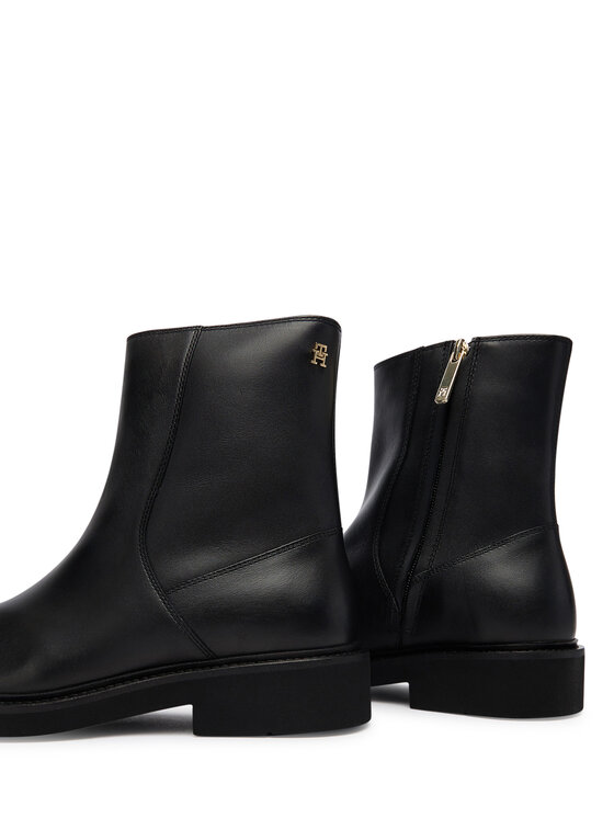Tommy Hilfiger Боти Tommy Hilfiger Th Square Toe Leather Bootie FW0FW09046 Черен