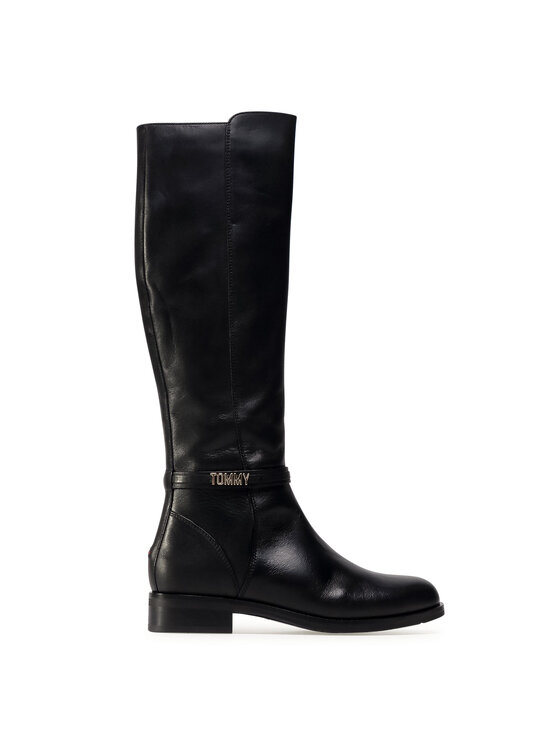Tommy Hilfiger Botas de equitación Tommy Hilfiger Block Branding Flat Long Boot FW0FW05167 Negro