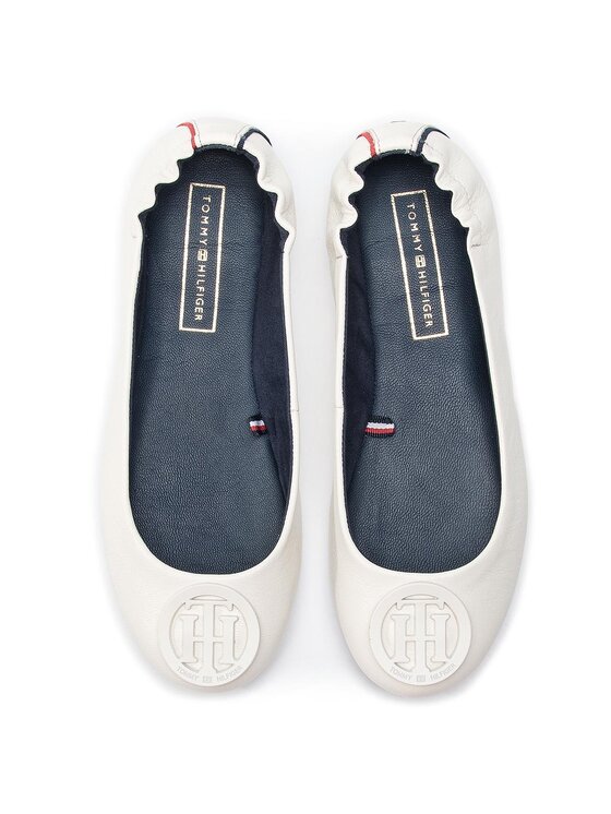 Tommy Hilfiger Ballerine Tommy Hilfiger Flexible Leather Ballerina FW0FW04073 Bianco