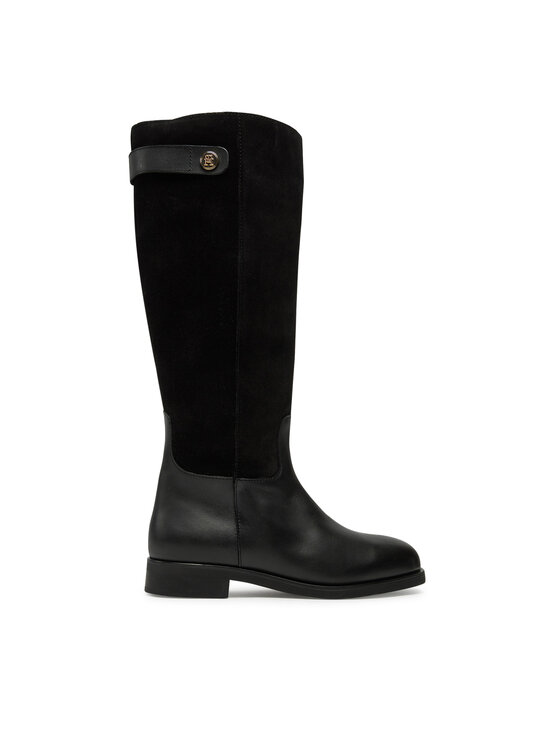 Tommy Hilfiger Csizma Tommy Hilfiger Th Stud Leather Mix Long Boot FW0FW08341 Fekete