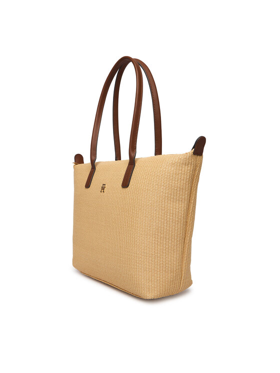 Tommy Hilfiger Дамска чанта Tommy Hilfiger Popette Tote Raffia AW0AW18528 Бежов