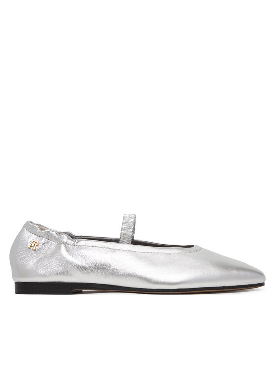Tommy Hilfiger Baleríny Tommy Hilfiger Silver Lth Ellastic Ballerina FW0FW09466 Stříbrná