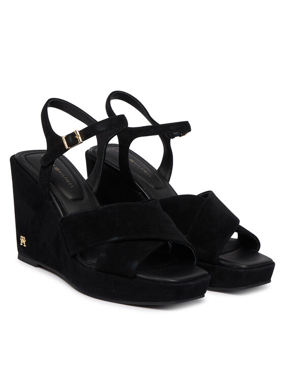 Tommy Hilfiger Sandály Tommy Hilfiger Suede Wrapped High Wedge FW0FW09218 Černá
