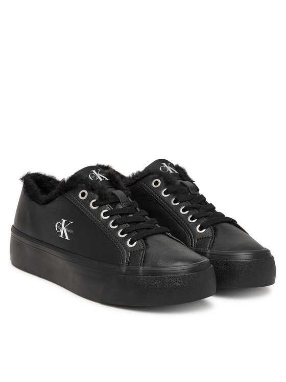 Calvin Klein Sneakersy Calvin Klein Vulc Flatf Laceup Lth Fur HW0HW03235 Czarny