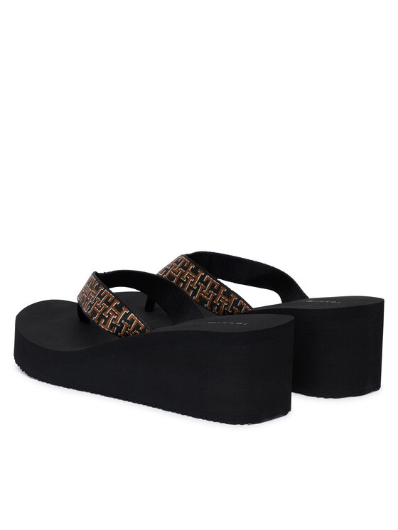 Tommy Hilfiger Japonki Tommy Hilfiger Wedge Summer Sandal Mono FW0FW09698 Czarny