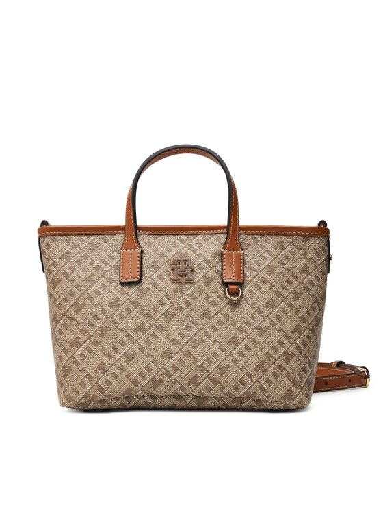 Tommy Hilfiger Ročna torba Tommy Hilfiger Th Monoplay Mini Tote Le AW0AW18848 Rjava