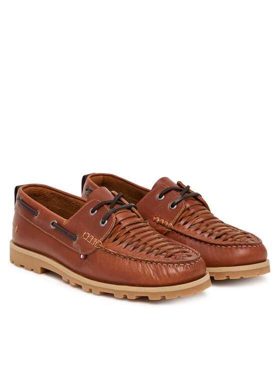 Tommy Hilfiger Pusbačiai Tommy Hilfiger Hilfiger Braided Lth Boat Shoe FM0FM05892 Ruda