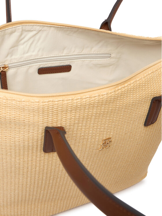 Tommy Hilfiger Дамска чанта Tommy Hilfiger Popette Tote Raffia AW0AW18528 Бежов