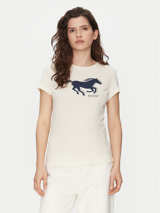 Mustang Mustang T-Shirt Loa 1016136 Εκρού Slim Fit