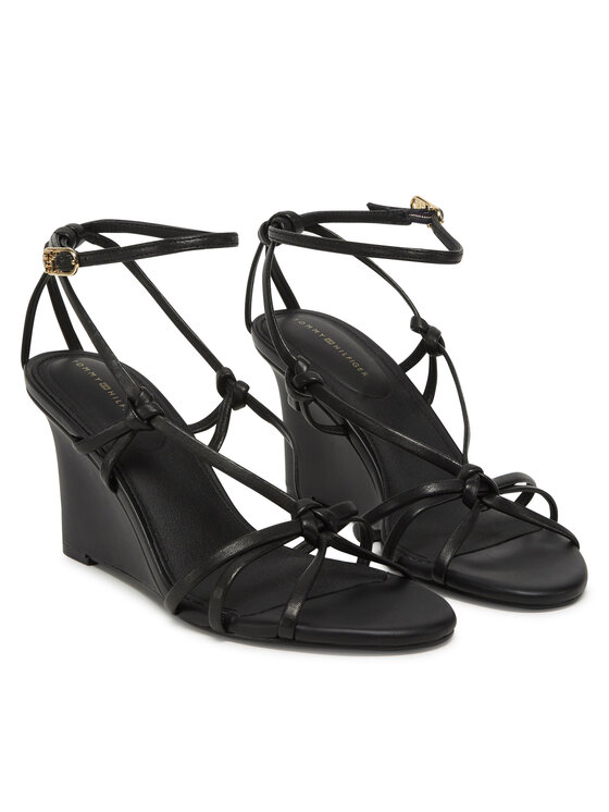 Tommy Hilfiger Sandály Tommy Hilfiger Leather Knots Wedge Sandal FW0FW08417 Černá