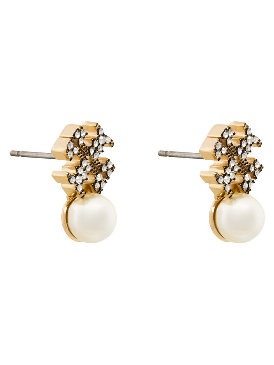 Tory Burch Сережки Tory Burch LOGO AND PEARL STUD EARRINGS 184422 Золотий