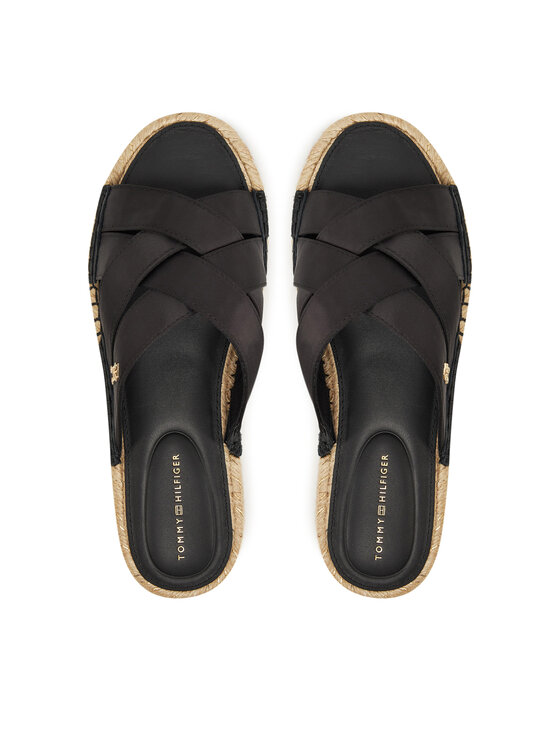 Tommy Hilfiger Espadrilles Tommy Hilfiger Satin Espadrille Mule FW0FW08502 Fekete