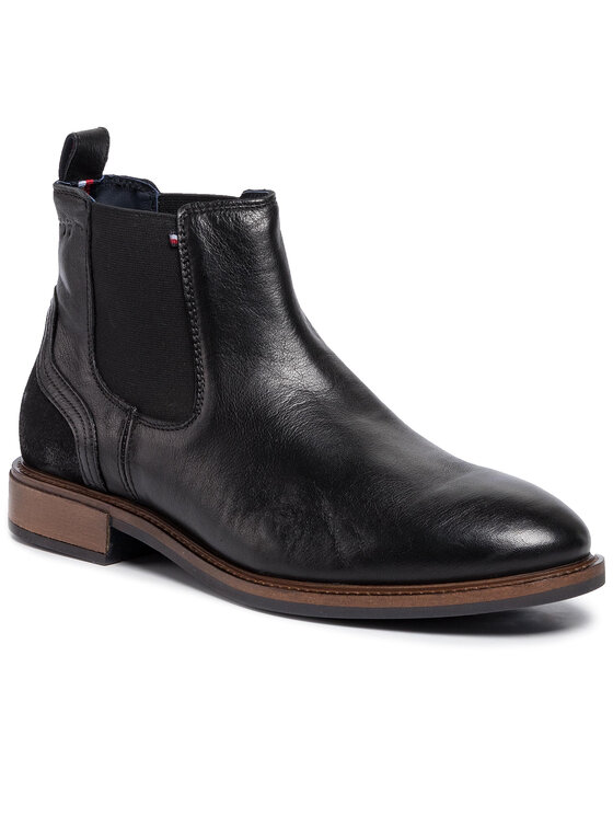 Tommy Hilfiger Jātnieku stila puszābaki Tommy Hilfiger Elevated Leather Mix Chelsea FM0FM02424 Melns