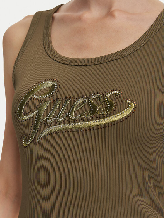 Guess Guess Marškinėliai W6YP30 K4380 Tamsiai žalia Slim Fit