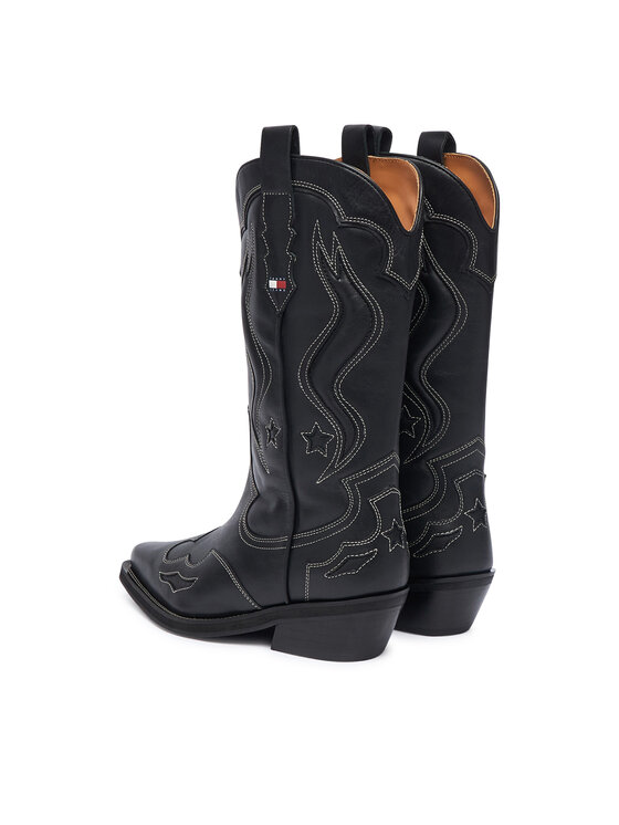 Tommy Jeans Kovboju apavi Tommy Jeans Archive Cowboy Boot Leather EN0EN03046 Melns