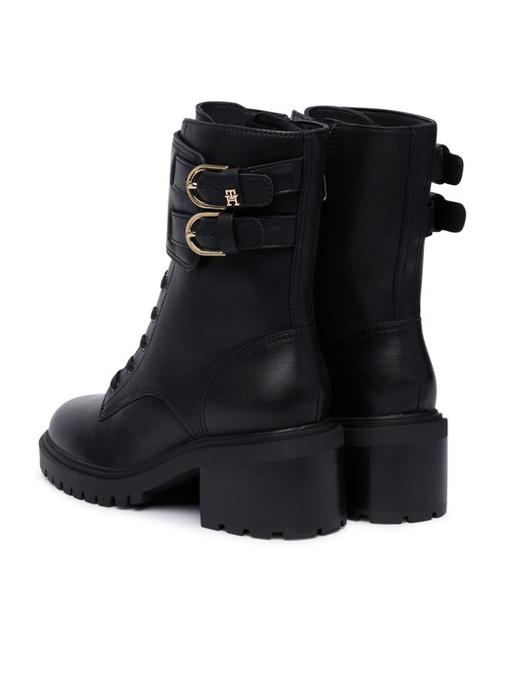 Tommy Hilfiger Schnürschuhe Tommy Hilfiger Block Heel Buckled Lace-Up Boot FW0FW09578 Schwarz