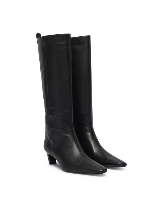 Tommy Hilfiger Cizme Tommy Hilfiger Kitten Heel Leather High Boot FW0FW09568 Negru