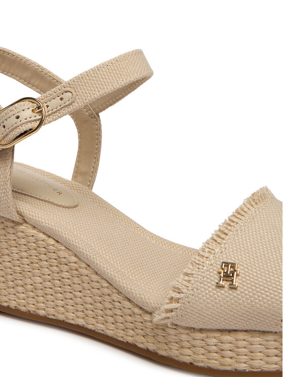 Tommy Hilfiger Szandál Tommy Hilfiger Mid Woven Wedge Espad Fringe FW0FW09470 Bézs