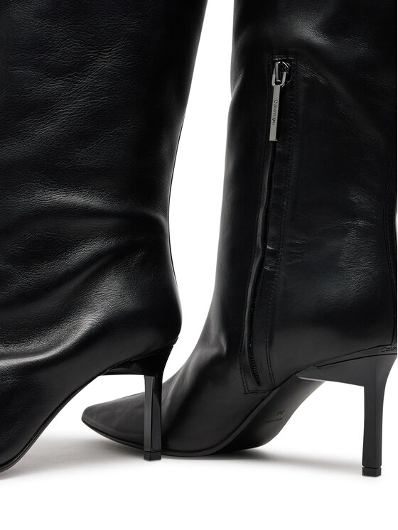 Calvin Klein Zābaki Calvin Klein Heel Knee Boot 70 Lth HW0HW02162 Melns
