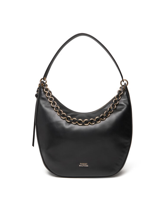 Tommy Hilfiger Borsetta Tommy Hilfiger Moon Leather Hobo AW0AW17468 Nero