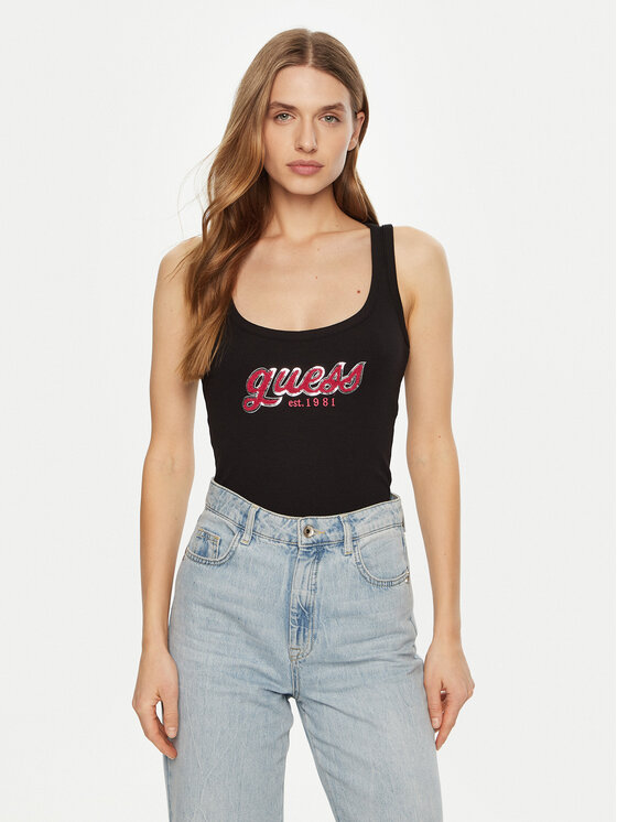 Guess Guess Топ W5RP03 KA0H1 Чорний Regular Fit