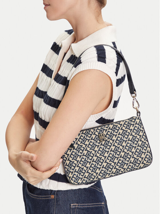 Tommy Hilfiger Ročna torba Tommy Hilfiger Th Jacquard Shoulder Pouch AW0AW17828 Mornarsko modra