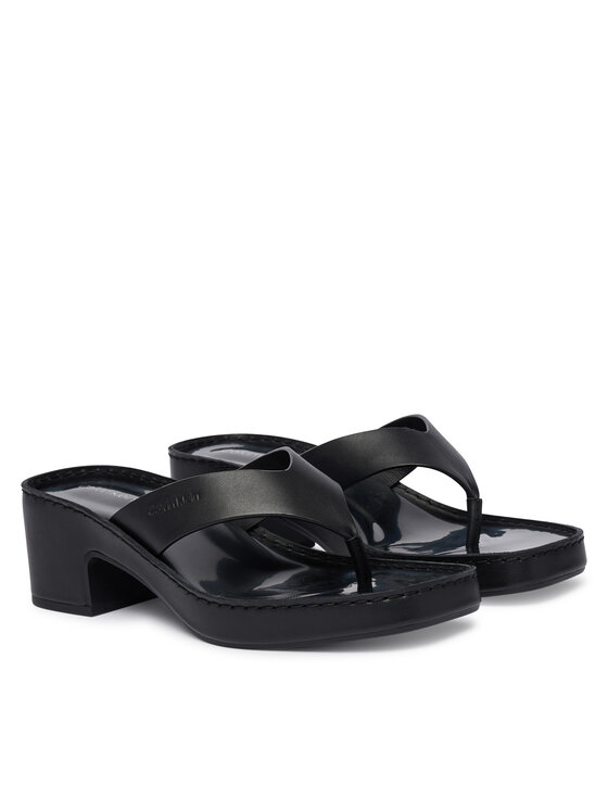 Calvin Klein Šlepetės per pirštą Calvin Klein Block Heel Sndl Thong Lth HW0HW02913 Juoda