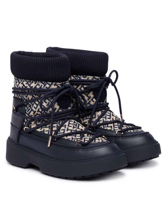 Tommy Hilfiger Schneeschuhe Tommy Hilfiger Monogram Water Resist Snow Boot FW0FW09491 Dunkelblau