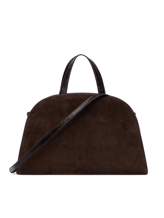 Tory Burch Ročna torba Tory Burch Romy Suede Bauletto 183363 Temno rjava