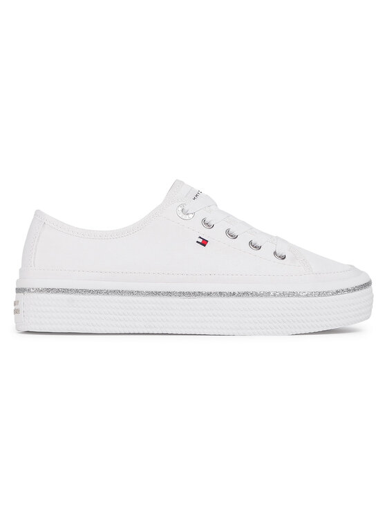 Tommy Hilfiger Πάνινα παπούτσια Tommy Hilfiger Glitter Detail Flatform Sneaker FW0FW05013 Λευκό