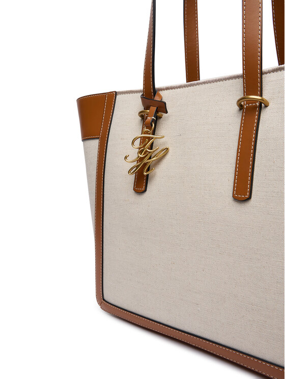 Tommy Hilfiger Дамска чанта Tommy Hilfiger Th Script Tote Canvas AW0AW18829 Кремав