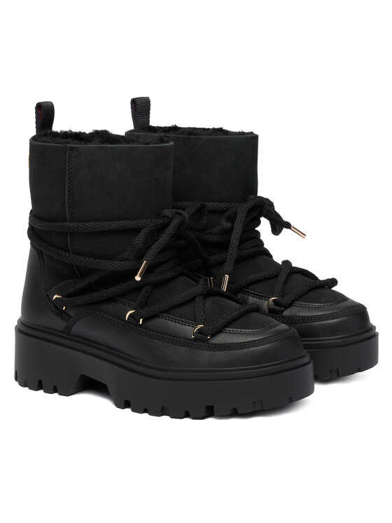 Tommy Hilfiger Stivali da neve Tommy Hilfiger Real Shearling Laceup Snowboot FW0FW08996 Nero