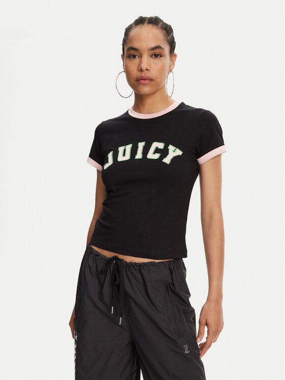 Juicy Couture Juicy Couture Футболка Collegiate Ringer JCWCT125320 Чорний Slim Fit