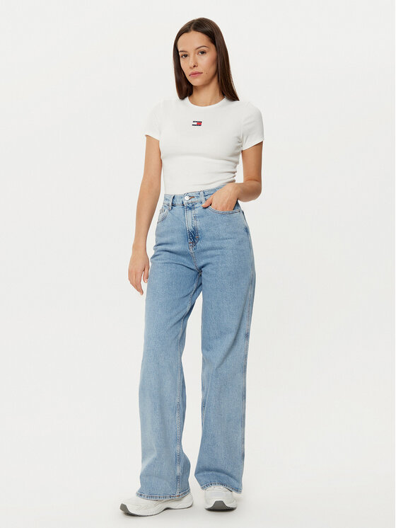 Tommy Jeans Tommy Jeans Majica DW0DW20463 Bela Slim Fit