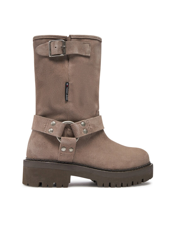 Tommy Jeans Polokozačky Tommy Jeans Tjw Urban Biker Boot Suede EN0EN02729 Šedá