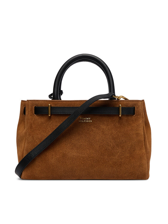 Tommy Hilfiger Ročna torba Tommy Hilfiger American Icon Mini Tote Suede Le AW0AW18202 Svetlo rjava
