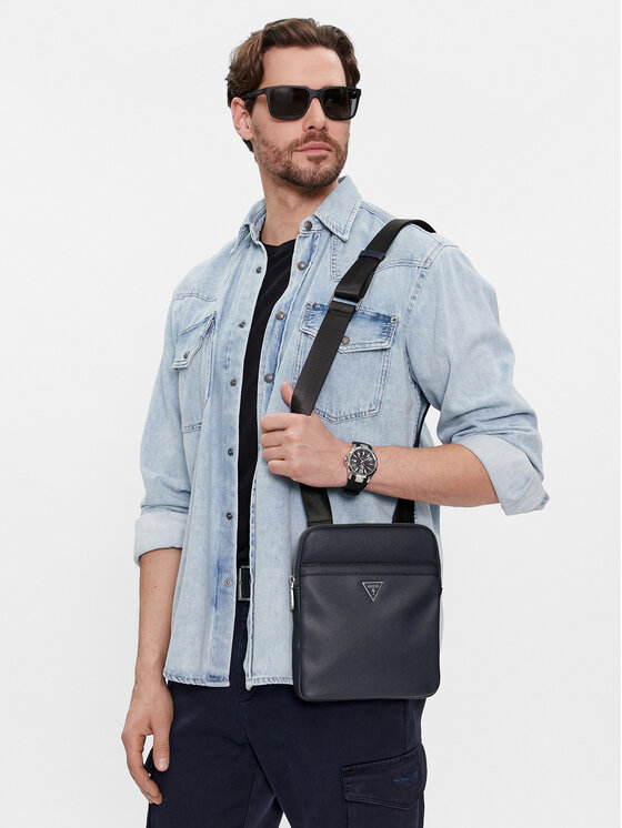 Guess Мъжка чантичка Guess Certosa Saffiano Smart HMECSA P3123 Тъмносин