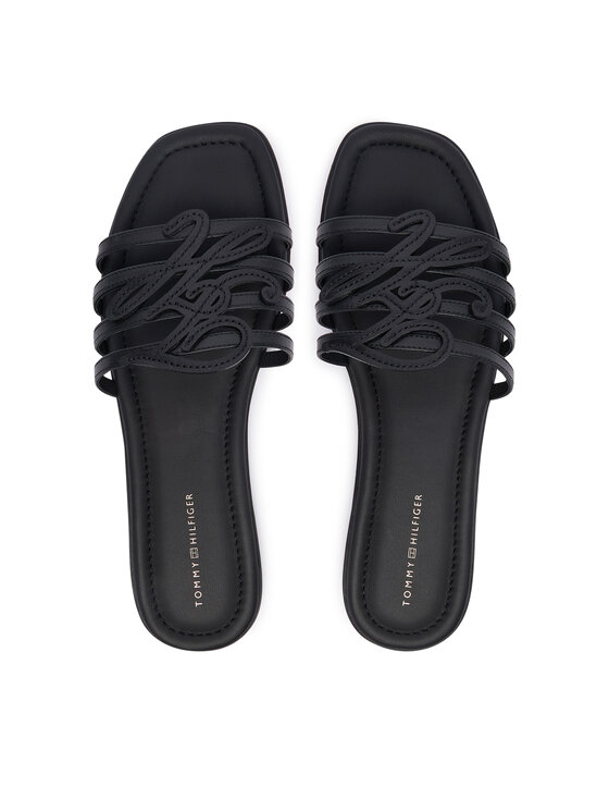 Tommy Hilfiger Natikače Tommy Hilfiger Th Script Flat Mule Lth FW0FW09368 Crna