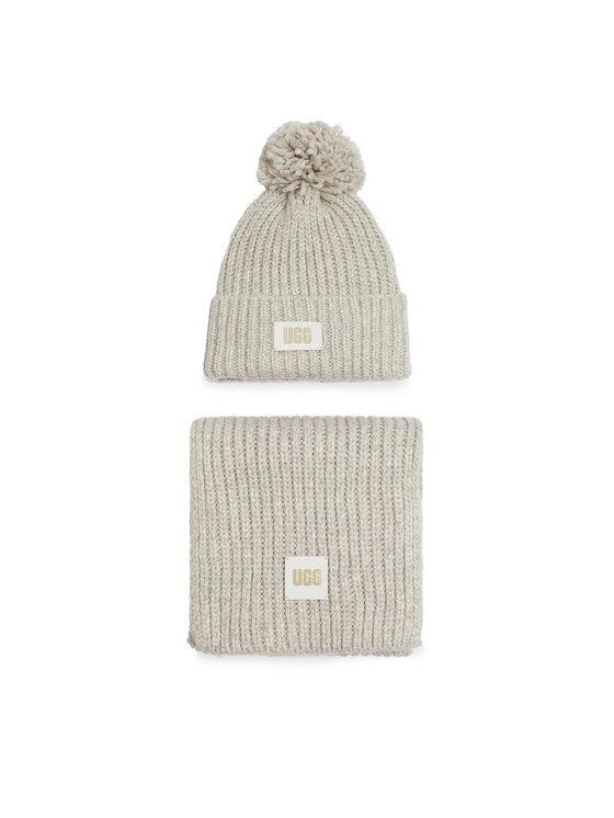 Ugg Zestaw Szalik i Czapka Ugg W Knit Beanie W Pom And Scarf 21883 Szary