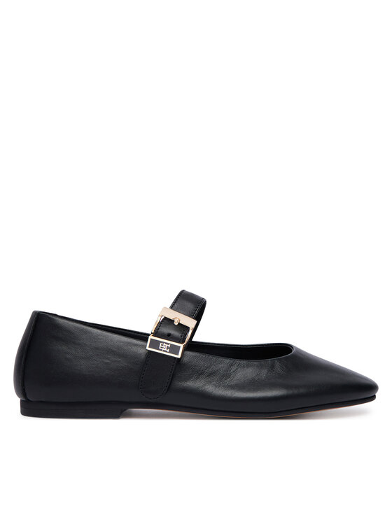 Tommy Hilfiger Балеринки Tommy Hilfiger Buckle Leather Ballerina FW0FW09684 Черен