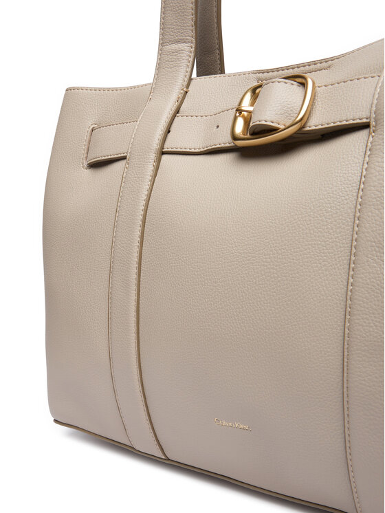 Calvin Klein Дамска чанта Calvin Klein Buckle Medium Tote LV04F3294G Екрю