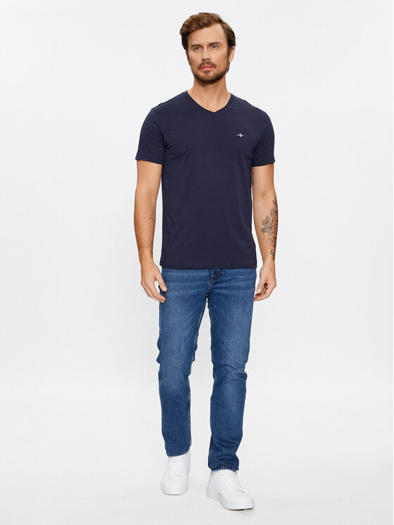 Gant Gant Marškinėliai Shield 2003186 Tamsiai mėlyna Slim Fit