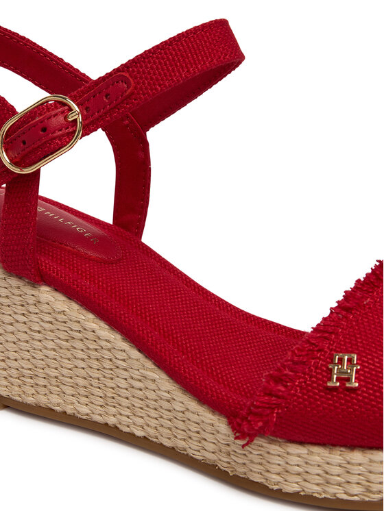Tommy Hilfiger Sandali Tommy Hilfiger Mid Woven Wedge Espad Fringe FW0FW09470 Rdeča