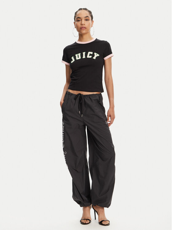 Juicy Couture Juicy Couture Футболка Collegiate Ringer JCWCT125320 Чорний Slim Fit